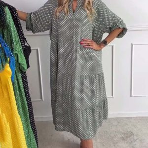 Miralyn - Robe manches mi-longues à pois droite