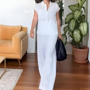 Delina - Ensemble Deux Pièces en Coton et Lin pour un Été Frais et Élégant