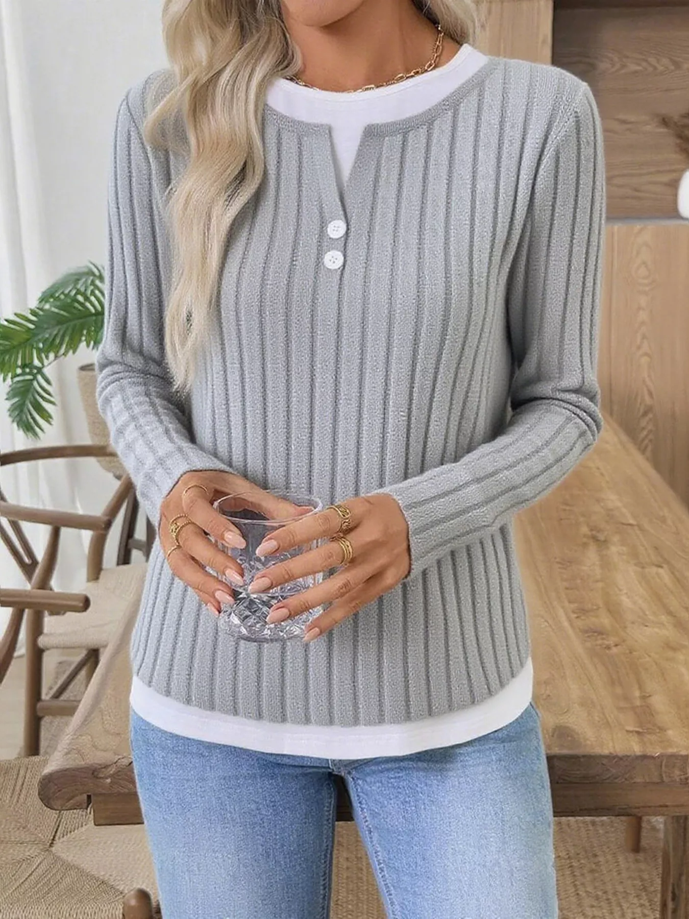 Kalivianne - T-shirt d’Hiver Côtelé à Manches Longues – Image 9