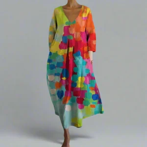 Felicity - Robe V-neck Colorée en Tissu Premium