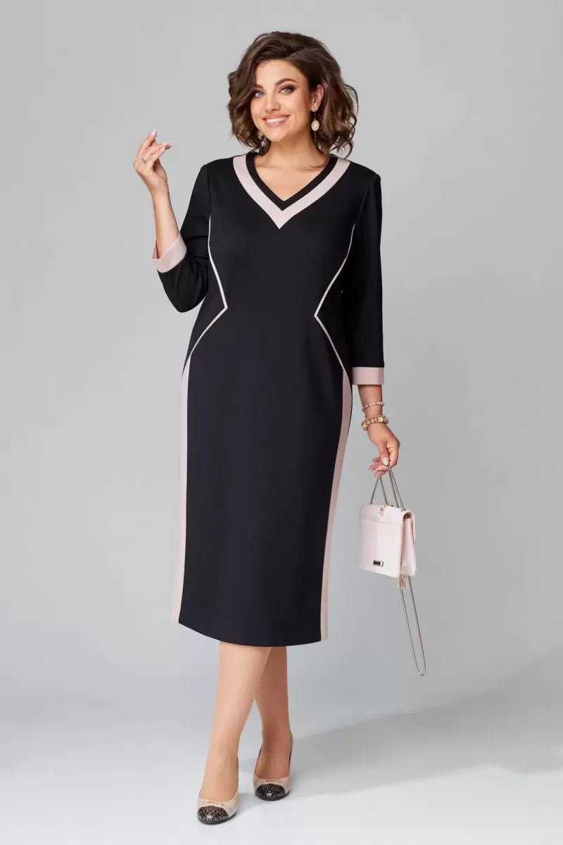 Rhoselivessa - Robe Chic Contrastée à Col V – Image 6