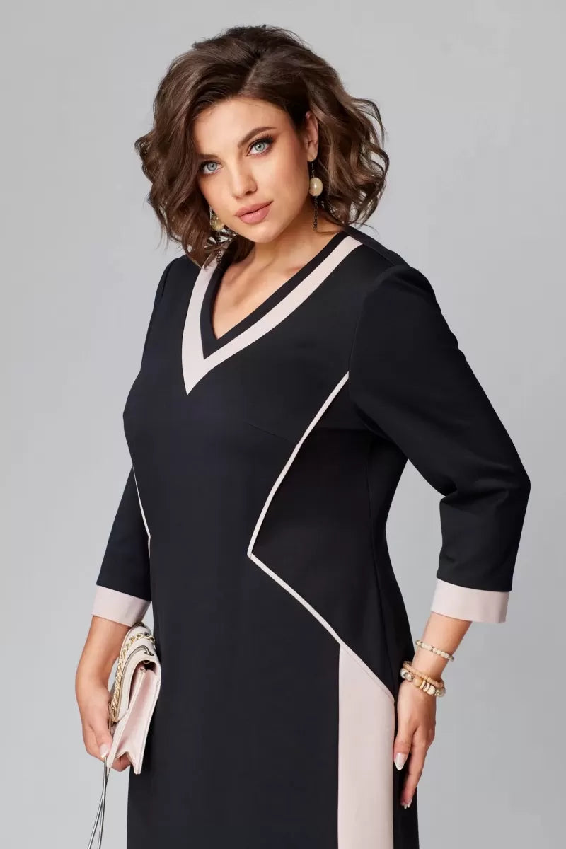 Rhoselivessa - Robe Chic Contrastée à Col V – Image 4