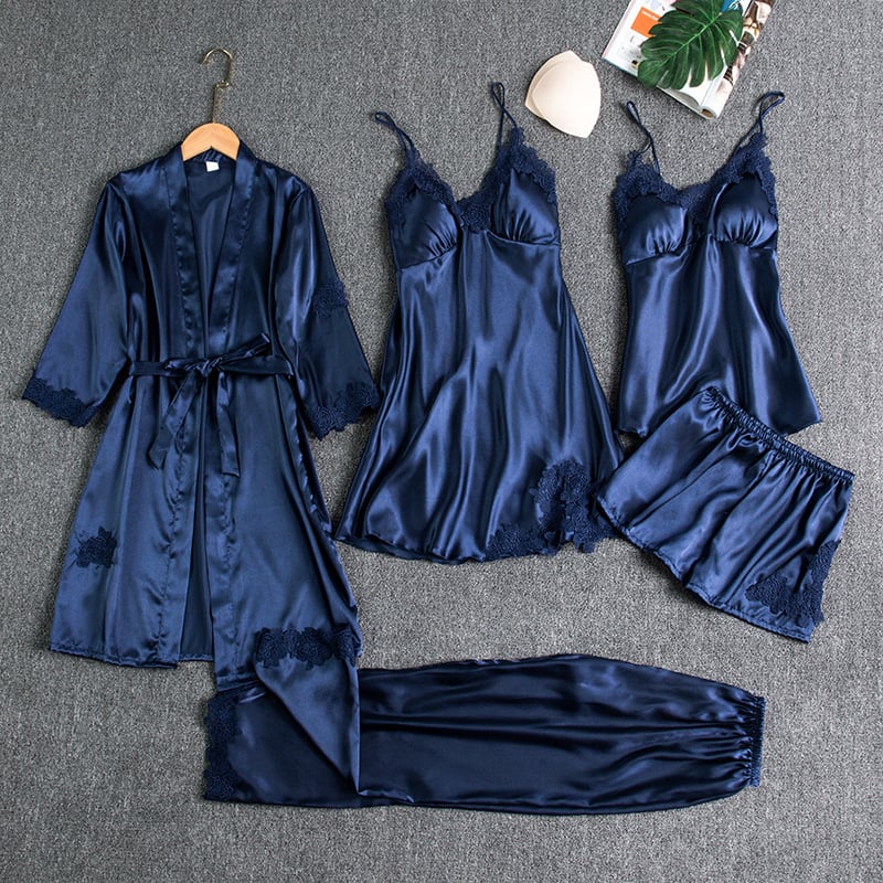 Elyssara - Ensemble De Nuit En Satin Glacé 5 Pièces Pour Femme – Image 3