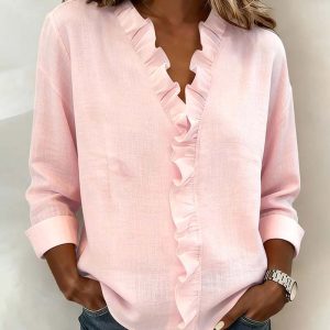 Elissavienne - Blouse Coton Élégante à Volants Col V