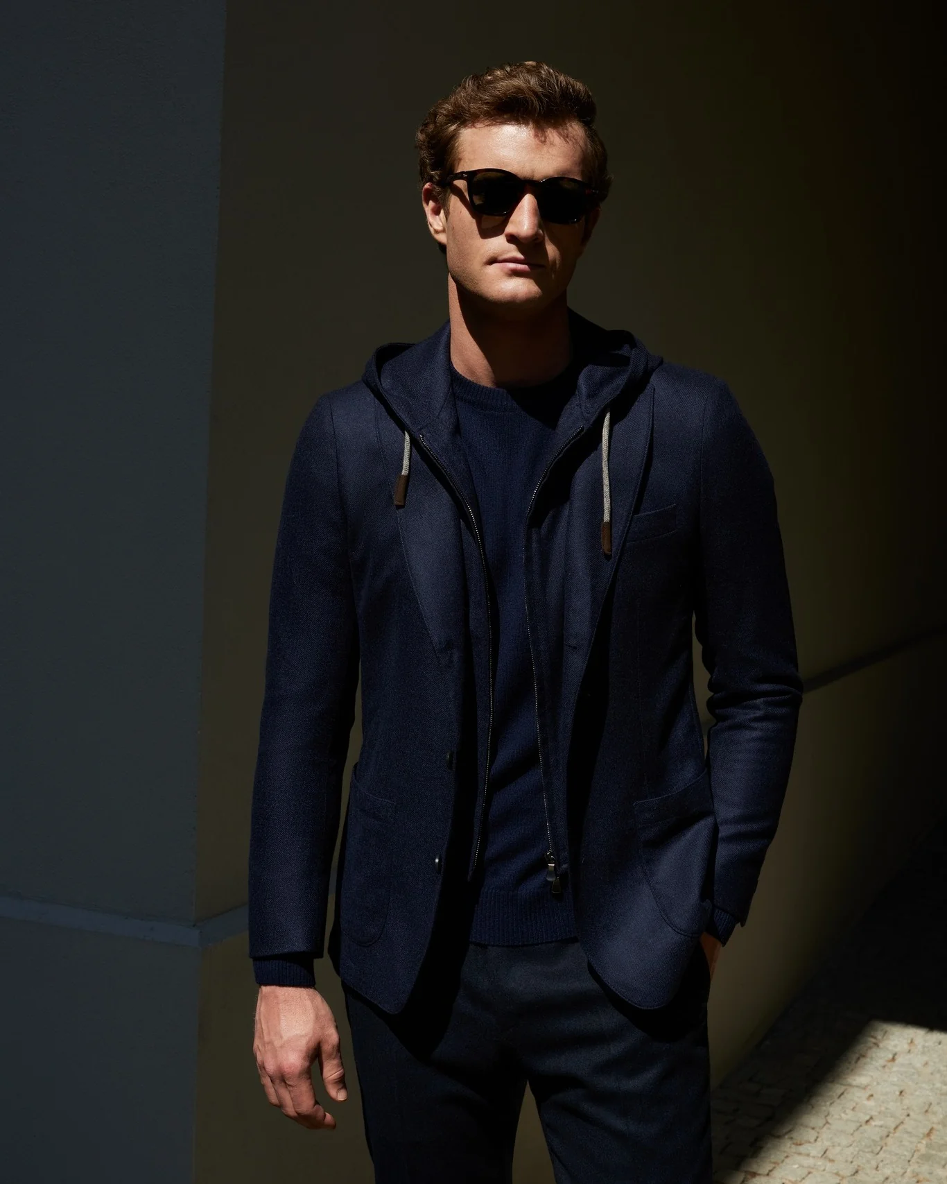 Emanuel Berg | Veste de sport en laine et cachemire avec bavette amovible à capuche - Marine – Image 3