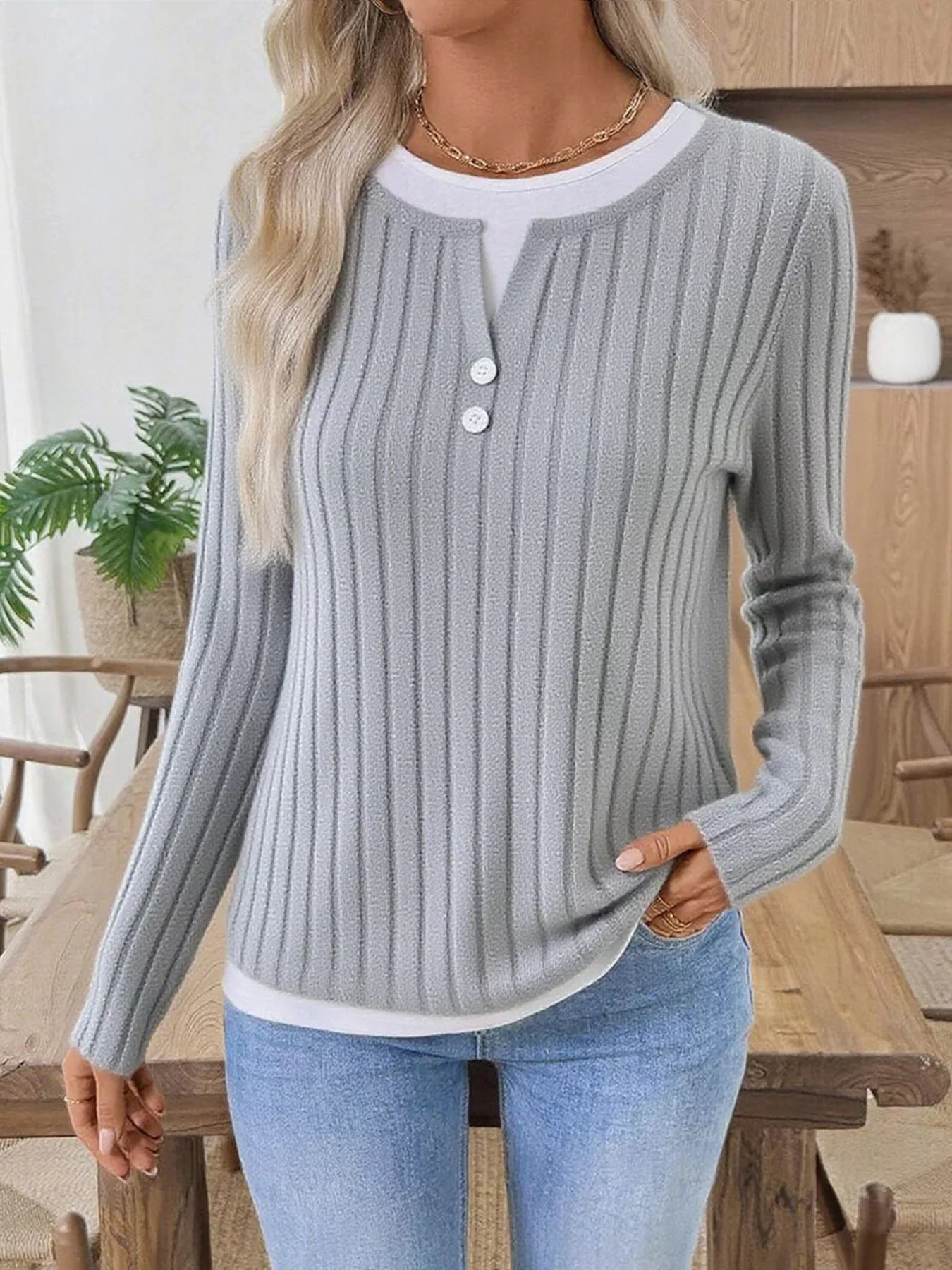 Kalivianne - T-shirt d’Hiver Côtelé à Manches Longues – Image 7
