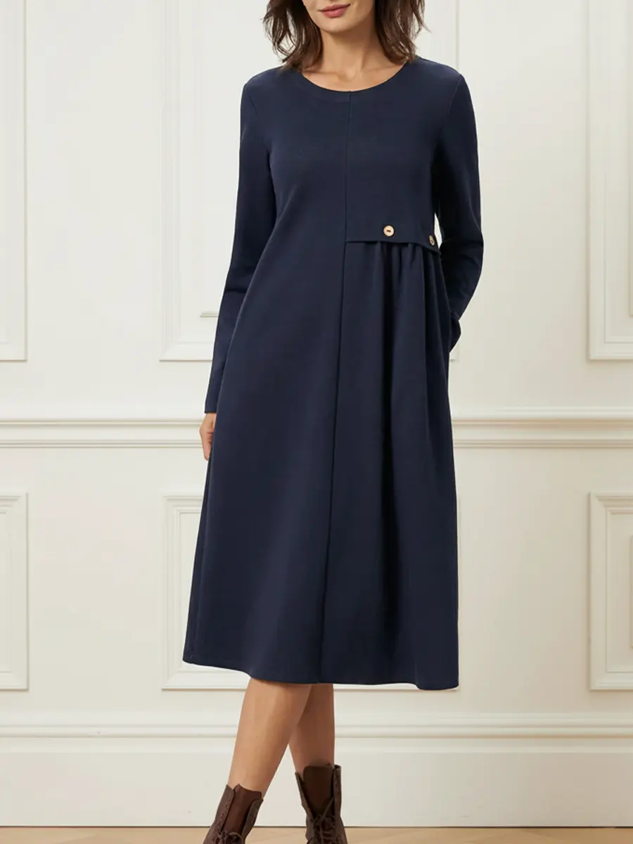 Helisavelle - Robe Midi en Coton à Manches Longues au Style Décontracté – Image 3