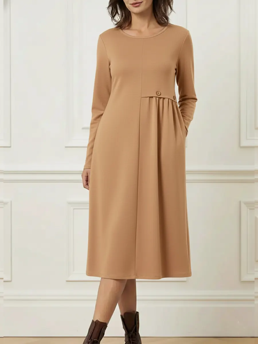 Helisavelle - Robe Midi en Coton à Manches Longues au Style Décontracté – Image 7