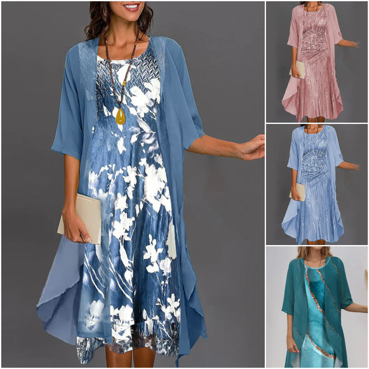 Eleny - Ensemble élégant de robe en chiffon floral en deux parties – Image 8