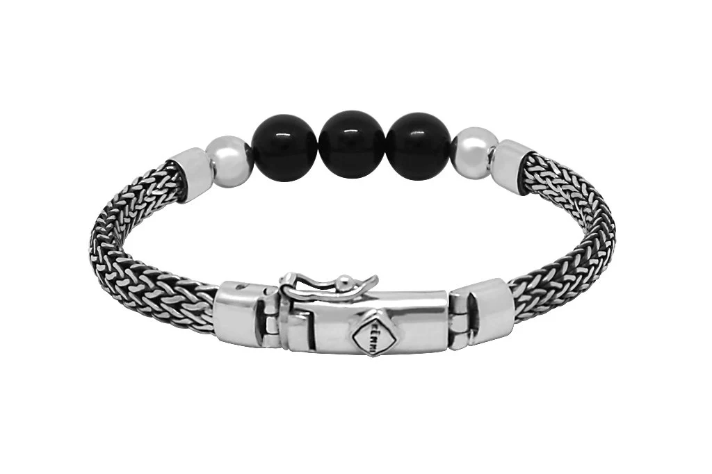 Kemmi | Bracelet de perles d'onyx en chaîne serpent – Image 4