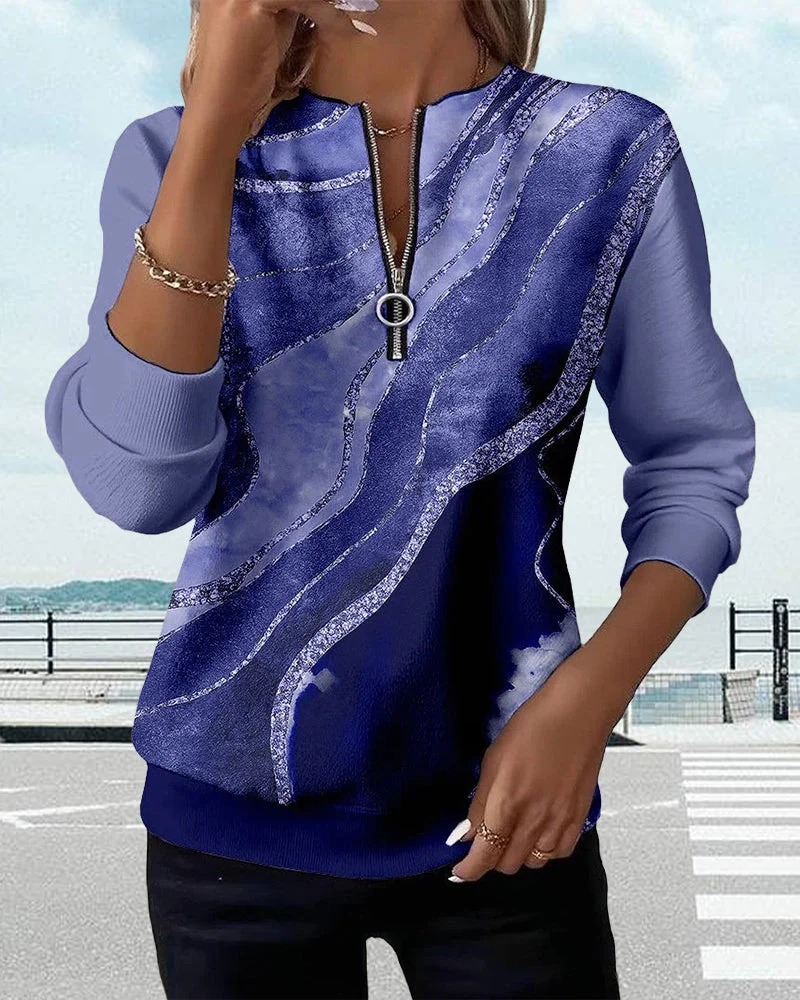 Dorevienne - Sweatshirt Décontracté à Demi-Zip Imprimé Vintage – Image 6