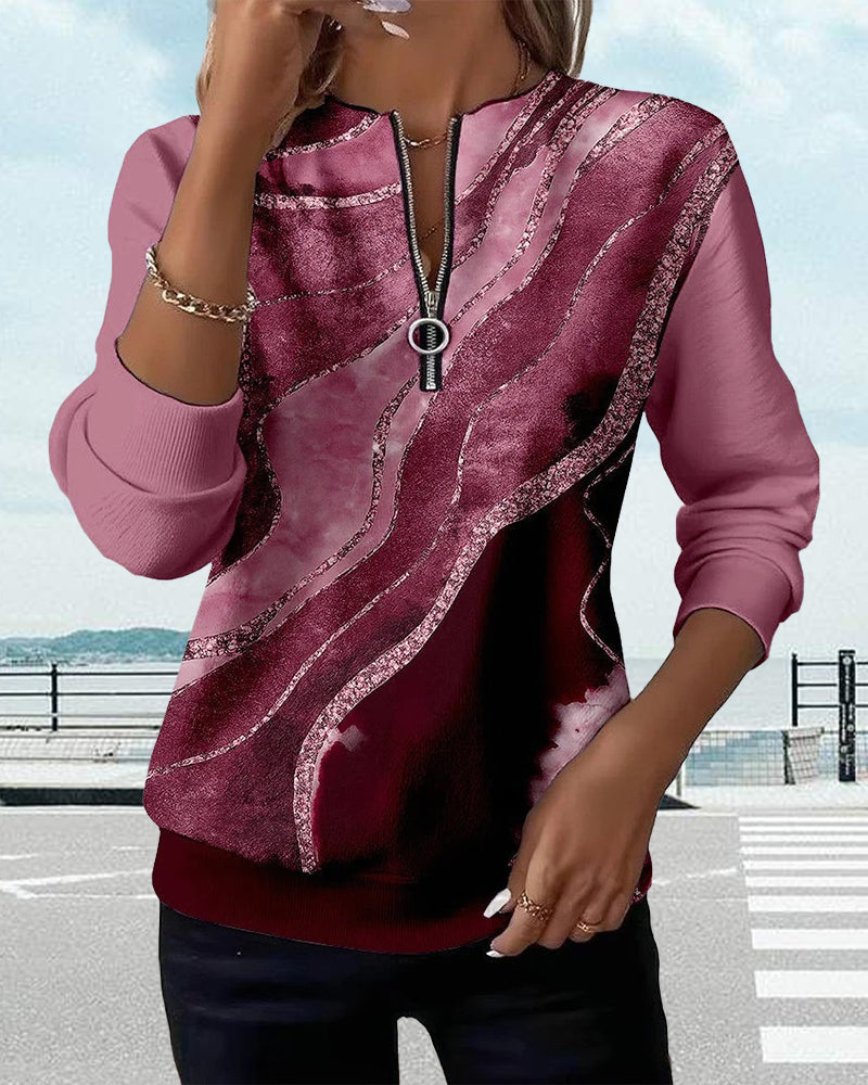 Dorevienne - Sweatshirt Décontracté à Demi-Zip Imprimé Vintage – Image 9
