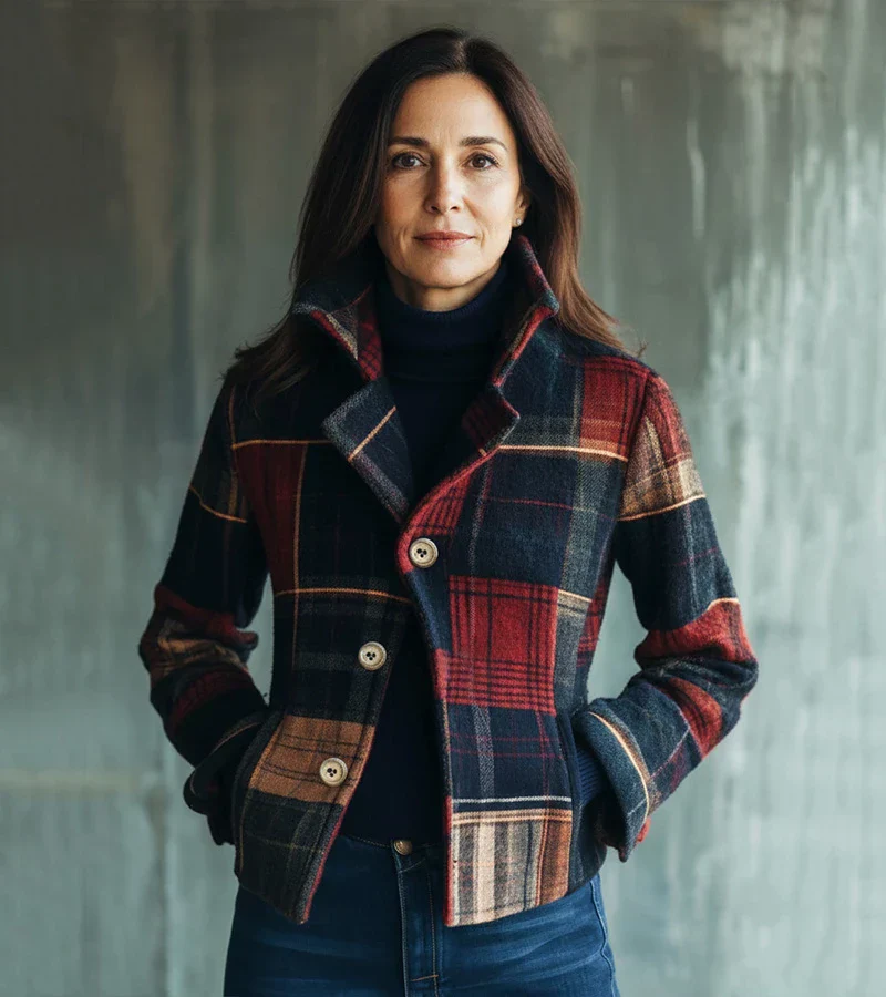 Dorinavessa - Veste Vintage À Carreaux Chaude, Style Intemporel – Image 3