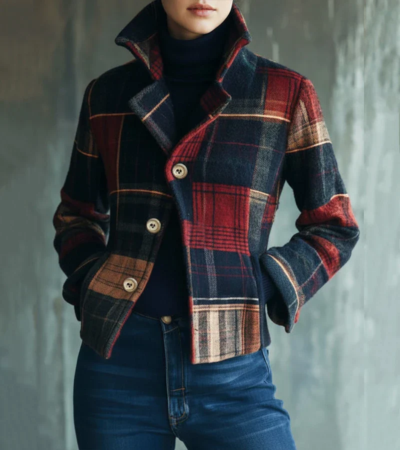 Dorinavessa - Veste Vintage À Carreaux Chaude, Style Intemporel – Image 4
