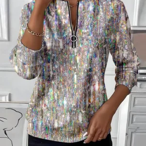 Elisavara - Sweatshirt Imprimé à Demi Fermeture Éclair