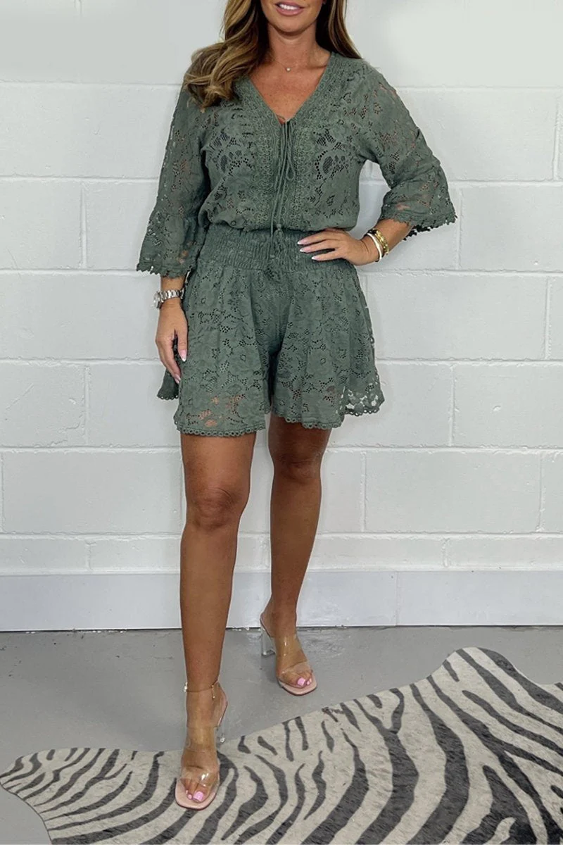 Jinte - Ensemble de robes courtes décontractées en dentelle à col en V – Image 5