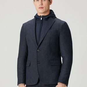 Pal Zileri | Veste à chevrons Col intérieur amovible à capuche - Marine