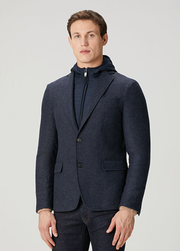 Pal Zileri | Veste à chevrons Col intérieur amovible à capuche - Marine – Image 2