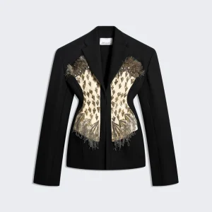 VESTE À LARGES ÉPAULES CORSET BRODÉ