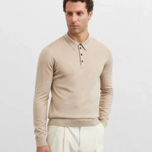 Pal Zileri | Pull polo à manches longues en laine, coupe classique - beige