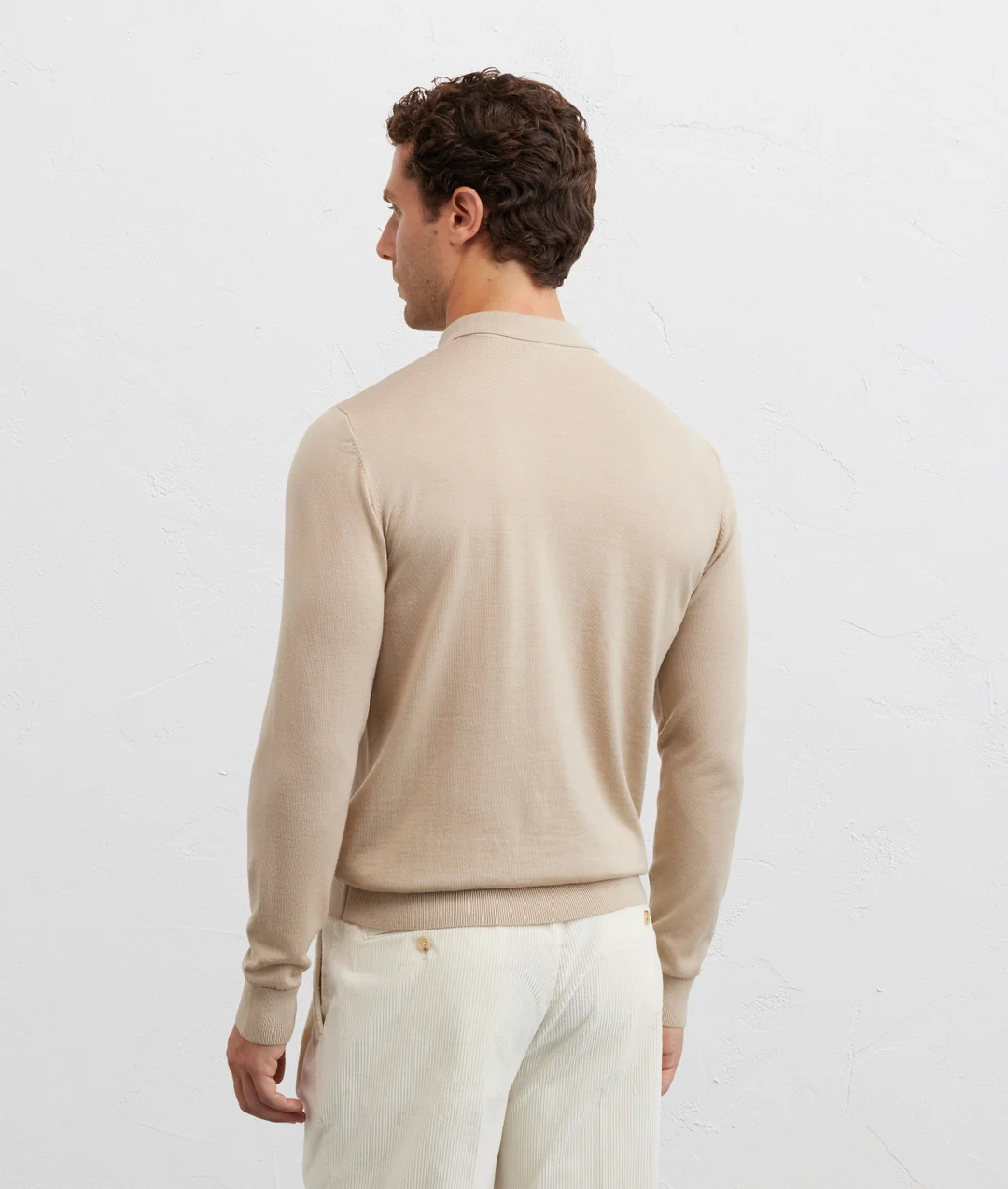 Pal Zileri | Pull polo à manches longues en laine, coupe classique - beige – Image 5