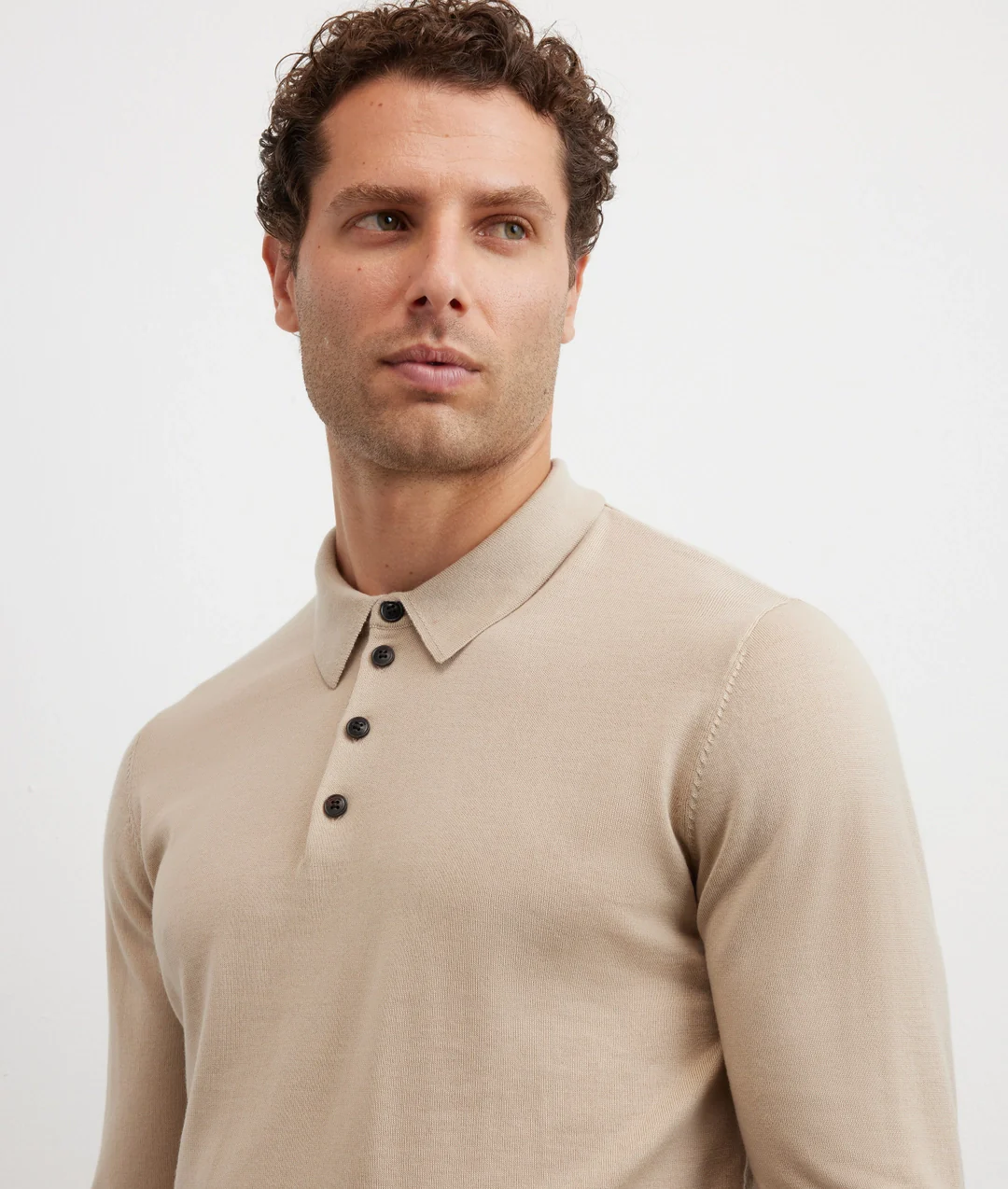 Pal Zileri | Pull polo à manches longues en laine, coupe classique - beige – Image 3