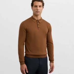 Pal Zileri | Pull polo à manches longues en laine, coupe classique - Marron