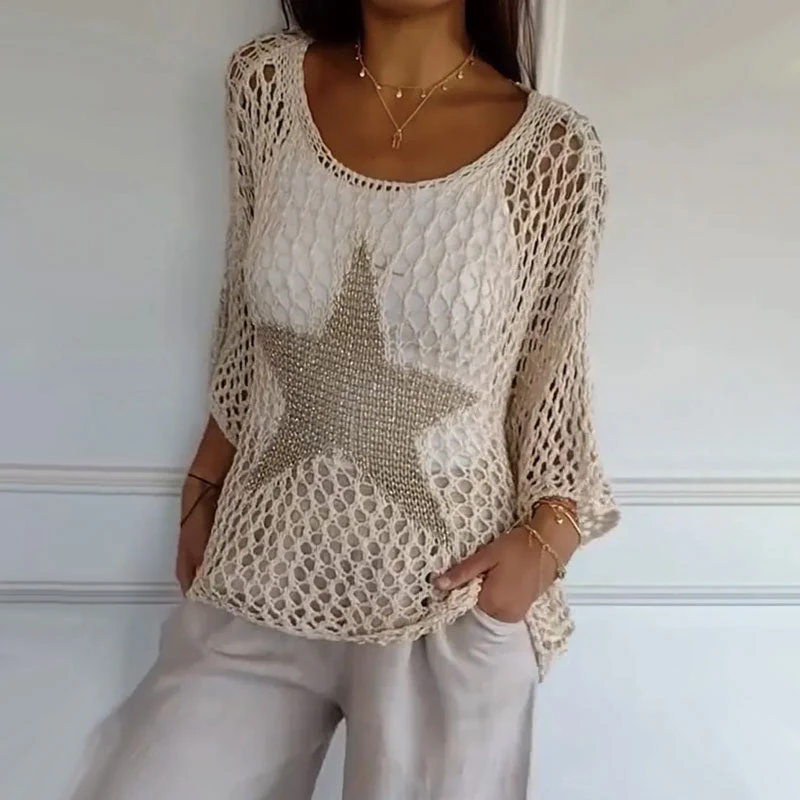 Honoria - Mode Femme Top en Crochet Tricot Réseau Col Rond – Image 9