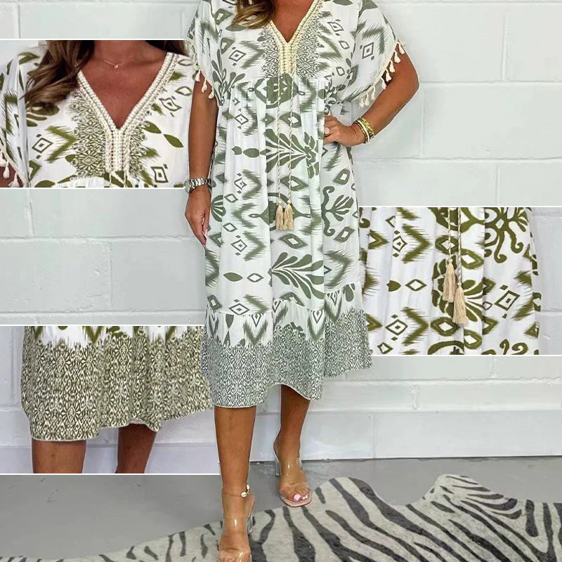 Juline - Robe décontractée imprimée avec décolleté en V et franges sur les manches courtes – Image 6