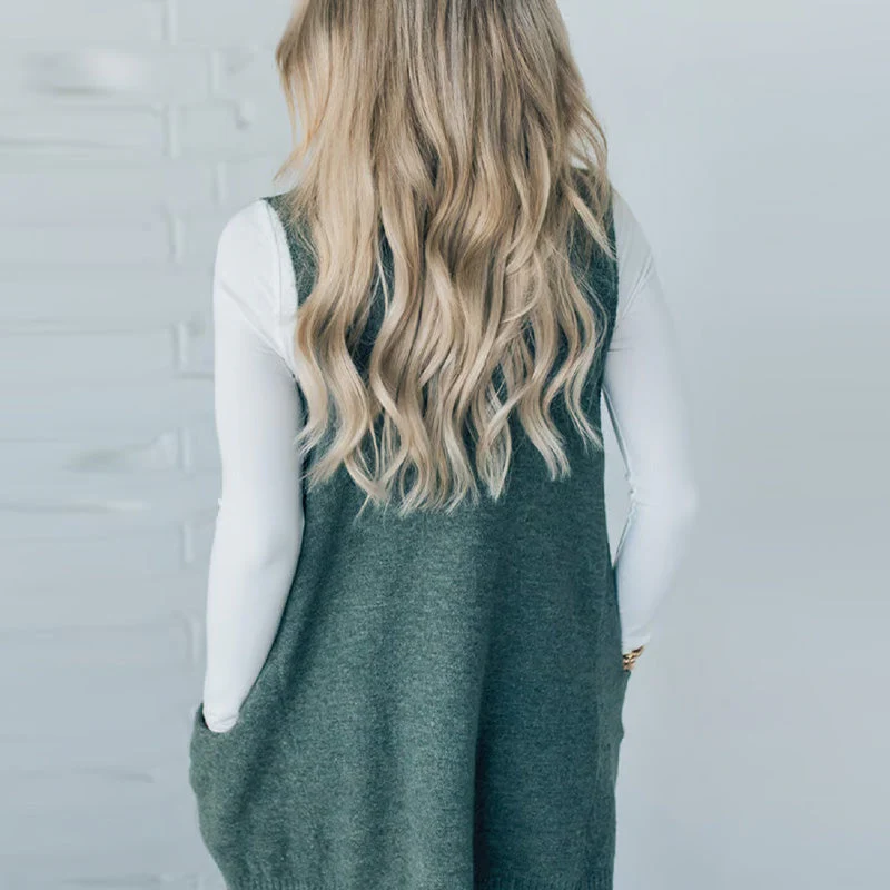 Carole - Gilet Tricot Sans Manches avec Poches et Col en V – Image 7