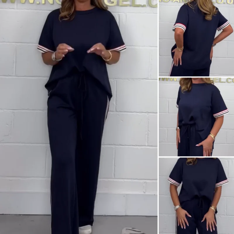 Milla - T-shirt à manches courtes avec rayures latérales et pantalon de jogging pour femme – Image 8