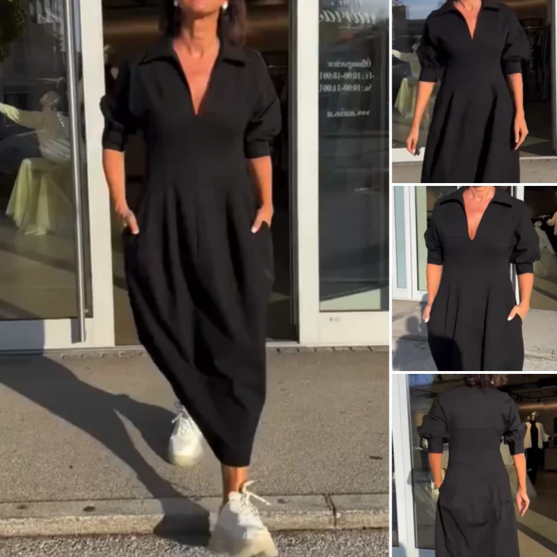 Stéphanie - Robe Midi Élégante à Revers et Col V – Image 5
