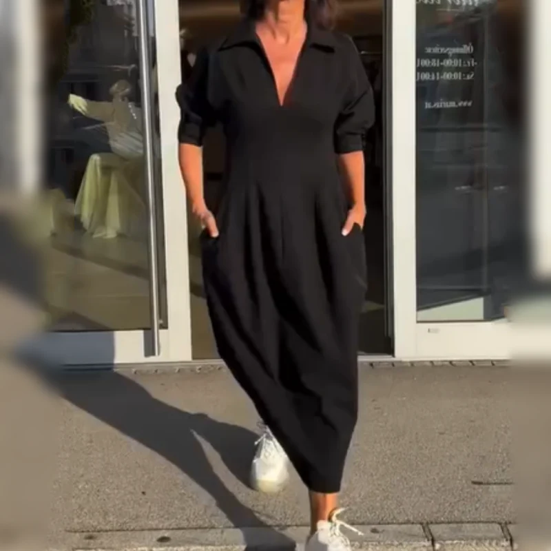 Stéphanie - Robe Midi Élégante à Revers et Col V – Image 6