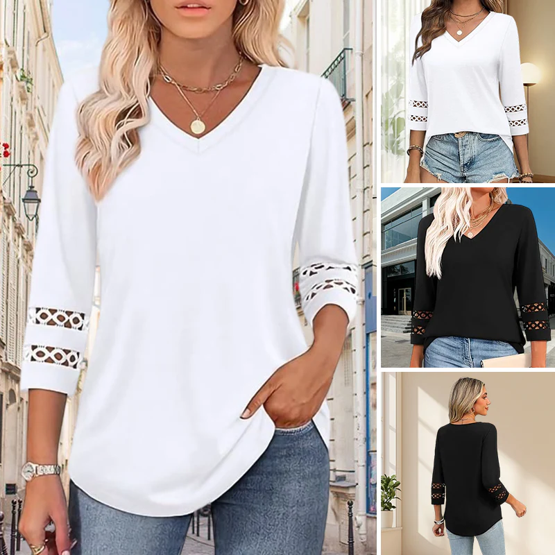 Heliona - Top femme manches 3/4 col en V uni – Image 9