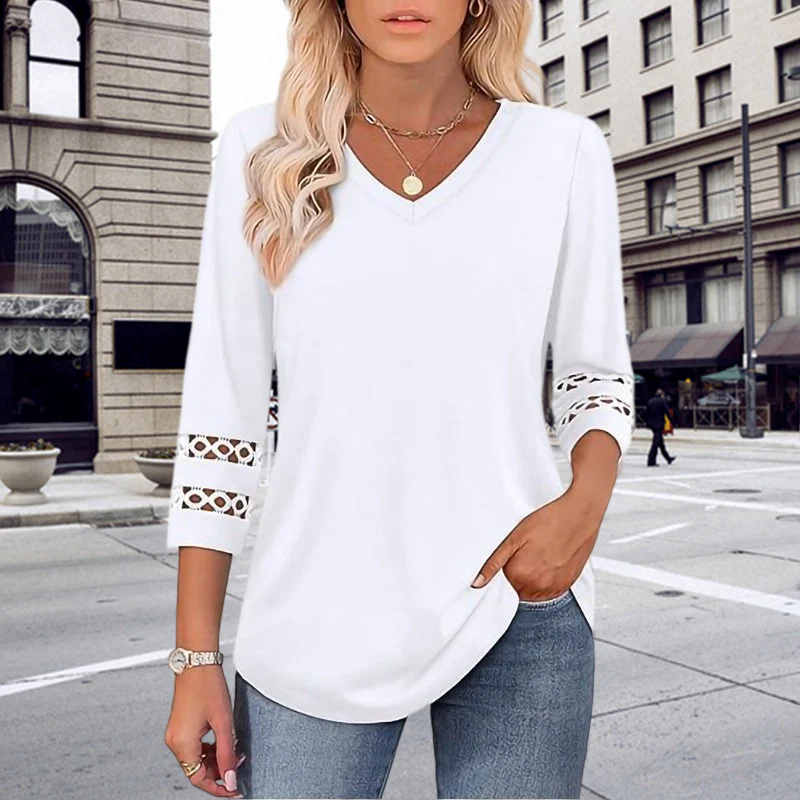 Heliona - Top femme manches 3/4 col en V uni – Image 4