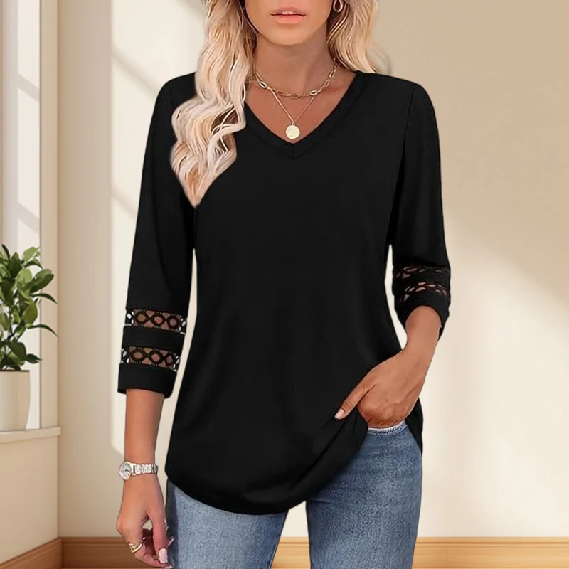 Heliona - Top femme manches 3/4 col en V uni – Image 6
