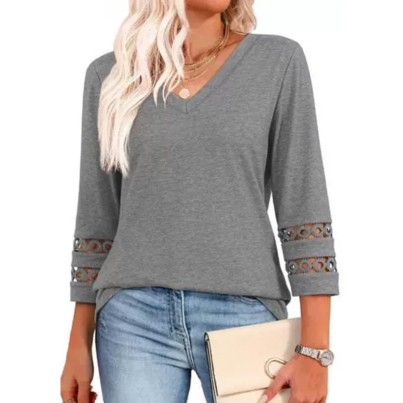 Heliona - Top femme manches 3/4 col en V uni – Image 3