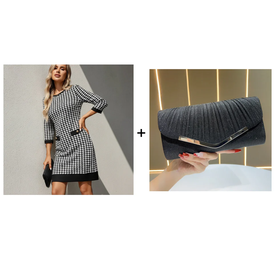 Olyra - Robe Midi Houndstooth Col Rond Élégante – Image 5